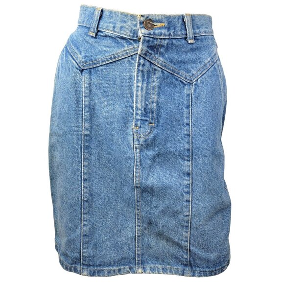 Vintage 80s Denim Mini Skirt Women Small 4 Light Wash Casual High Rise Blue Jean - Picture 8 of 14